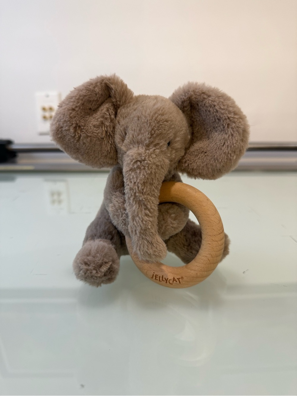 Jellycat London Smudge Elephant Wooden Ring Rattle Teether Plush Retired